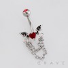 DANGLE CHAIN BAT WINGS HEART BELLY BUTTON NAVEL RING 316L SURGICAL STEEL 
